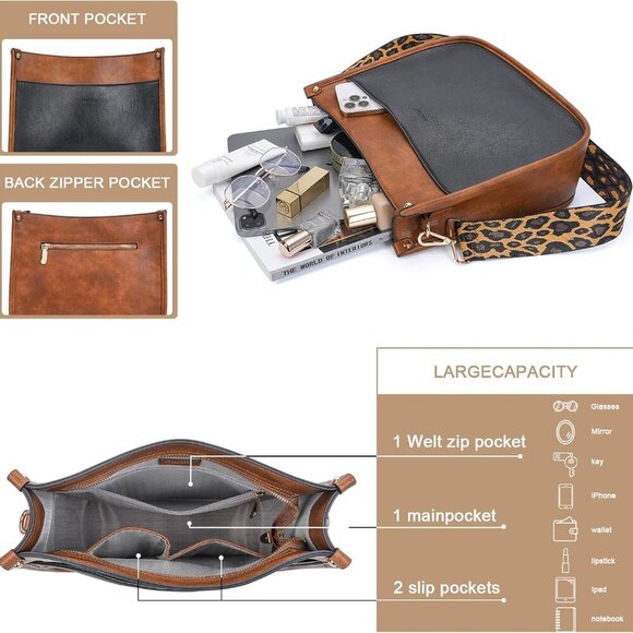Crossbody Bags for Women Trendy Vegan Leather Hobo Handbags With 2PCS Adjustable - Picture 3 of 9